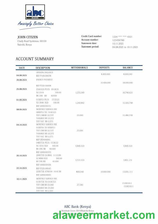 Kenya ABC bank statement